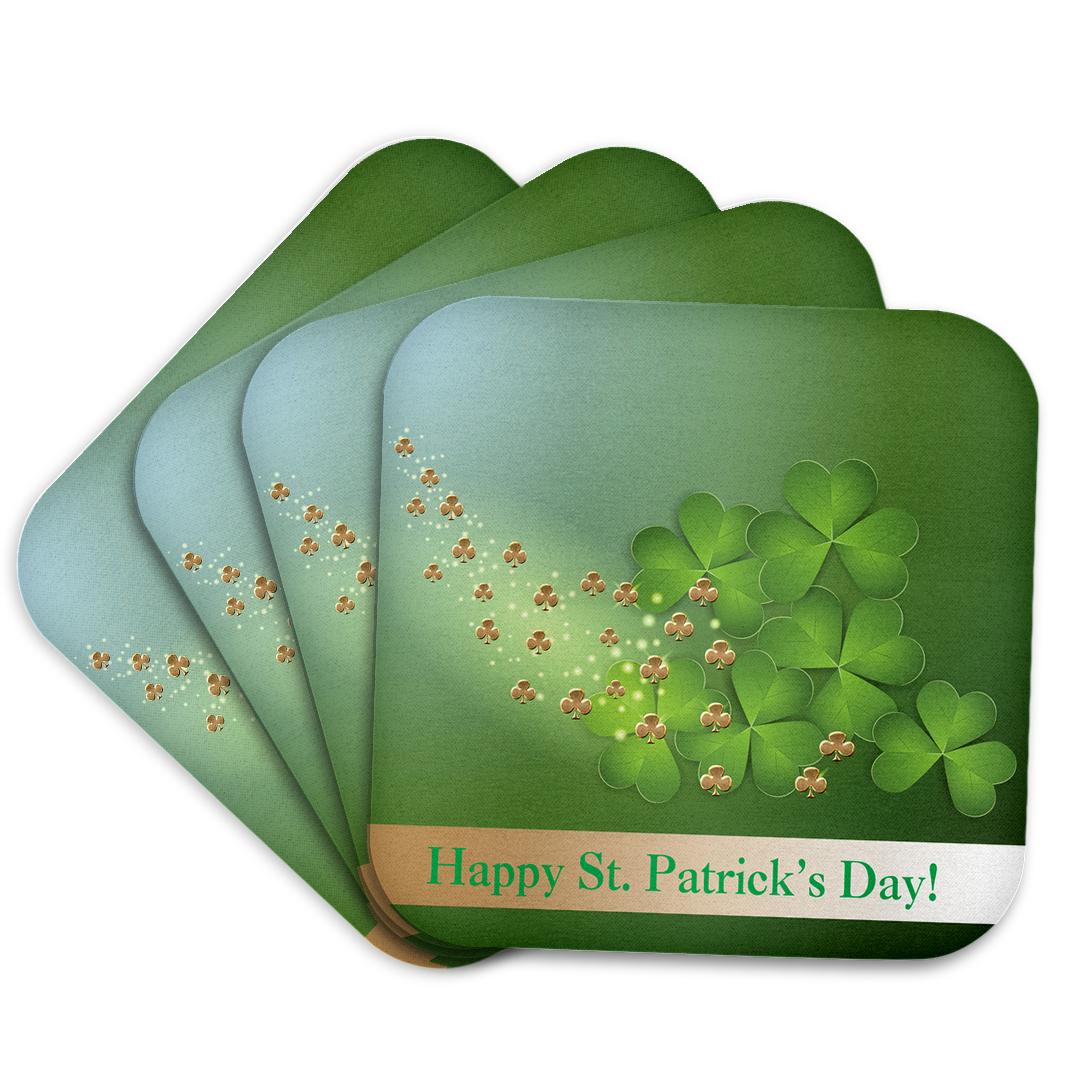 3dRose Beverly Turner St Patrick Day Design - Beautiful Green and Gold Shamrocks, Happy St. Patricks Day - Coasters (CST_180862)