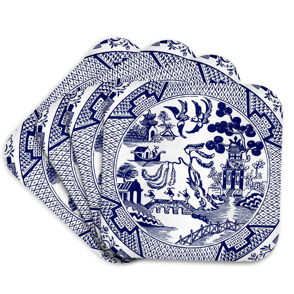 3dRose Russ Billington Designs - Willow Pattern Detail in Blue and White - Coasters (cst_262242)