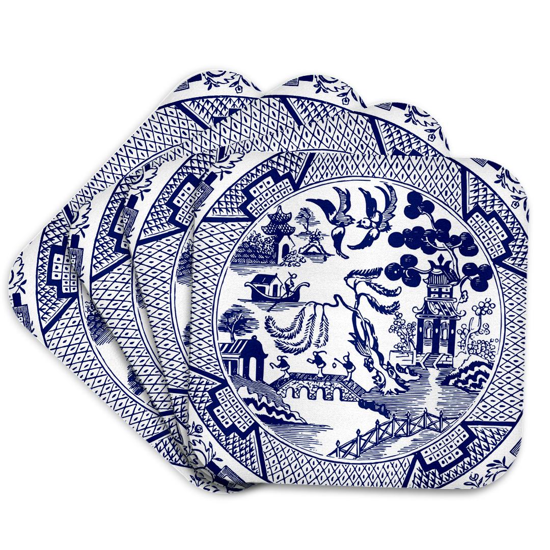 3dRose Russ Billington Designs - Willow Pattern Detail in Blue and White - Coasters (cst_262242)