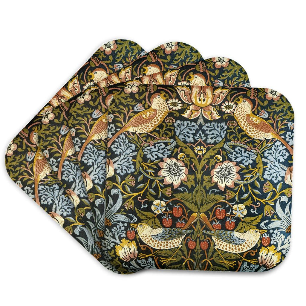 3dRose Russ Billington Patterns - William Morris Strawberry Thief Pattern - Coasters (cst_219390)