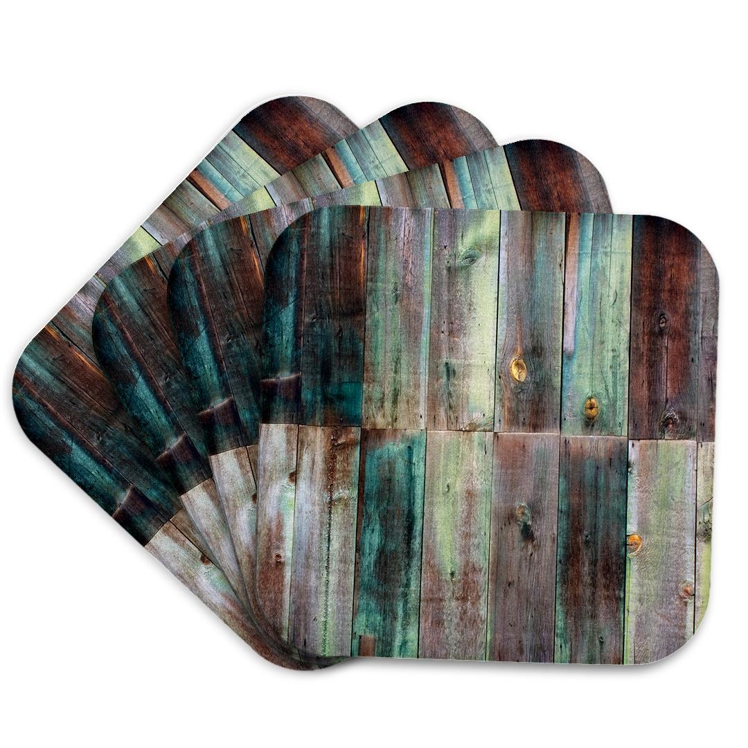 3dRose Anne Marie Baugh - Textures - Photograph Of Turquoise and Brown Distressed Wood - Coasters (cst_213532)