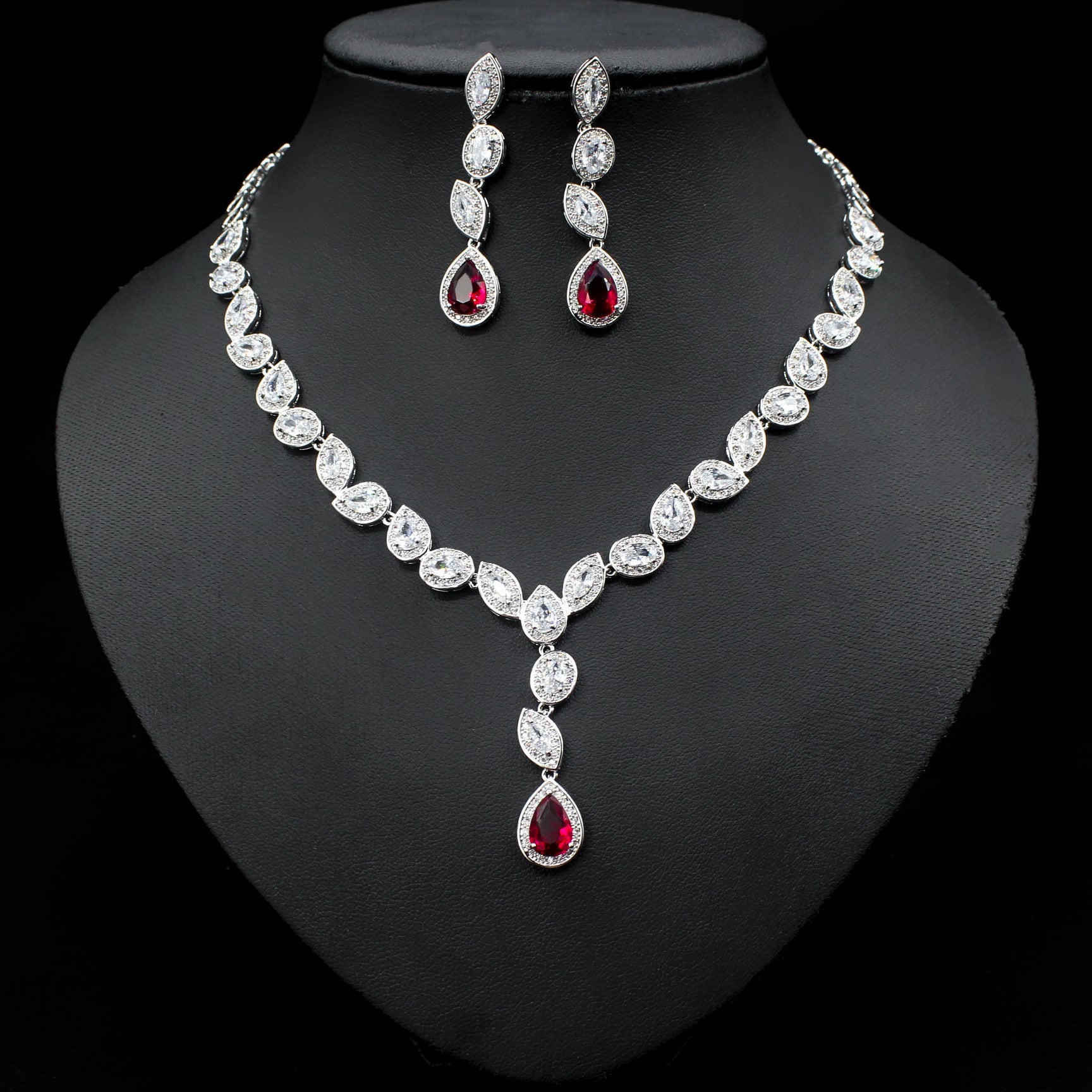 Colorful Zircon Necklace Earrings Set: wedding jewelry set