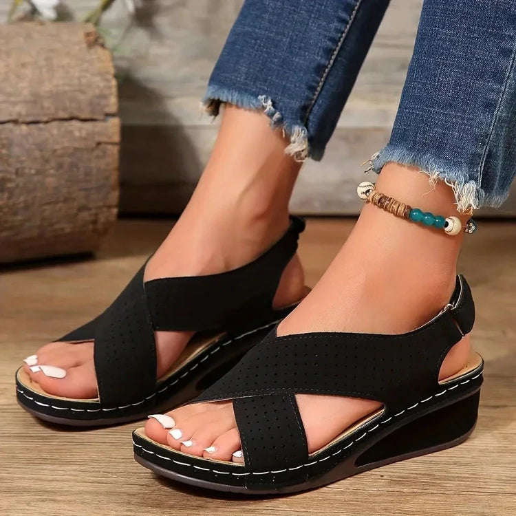 Criss-Cross Comfort Wedge Sandals - Wedge Sandals Refined Boho Style