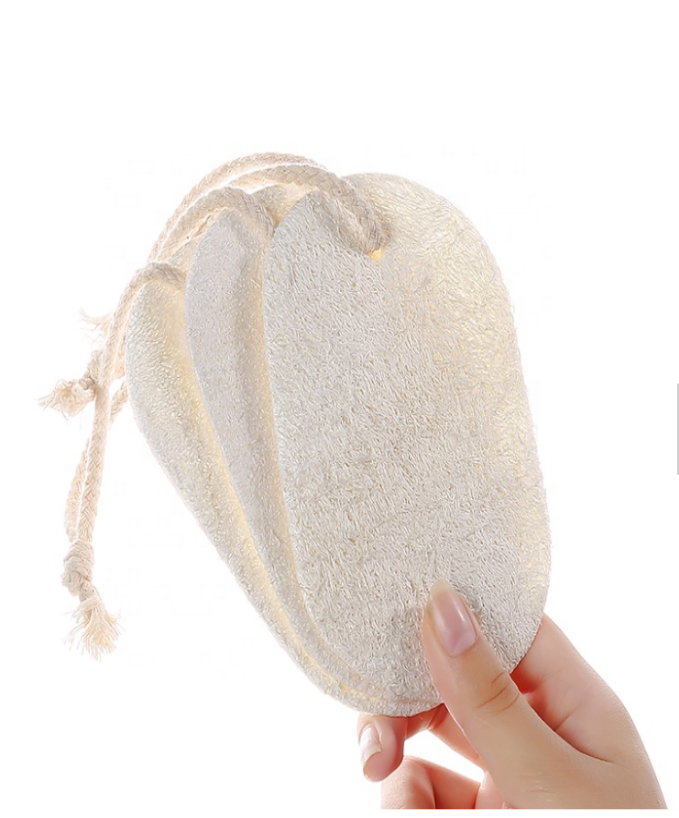 Natural loofah bath sponge, oval scrub pad with tied loop handle