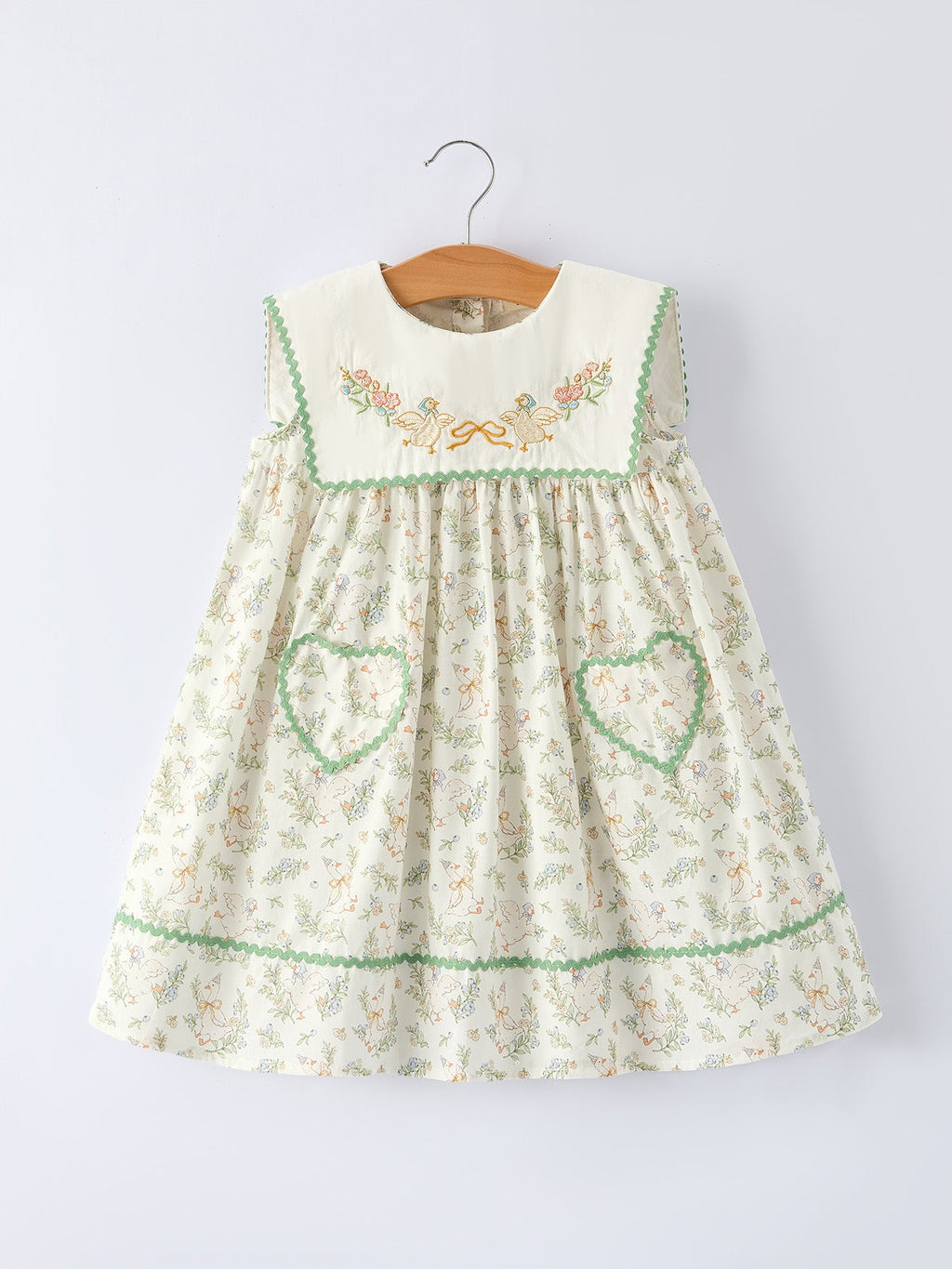 Vintage Floral Duck Embroidery Spring Girl Dress
