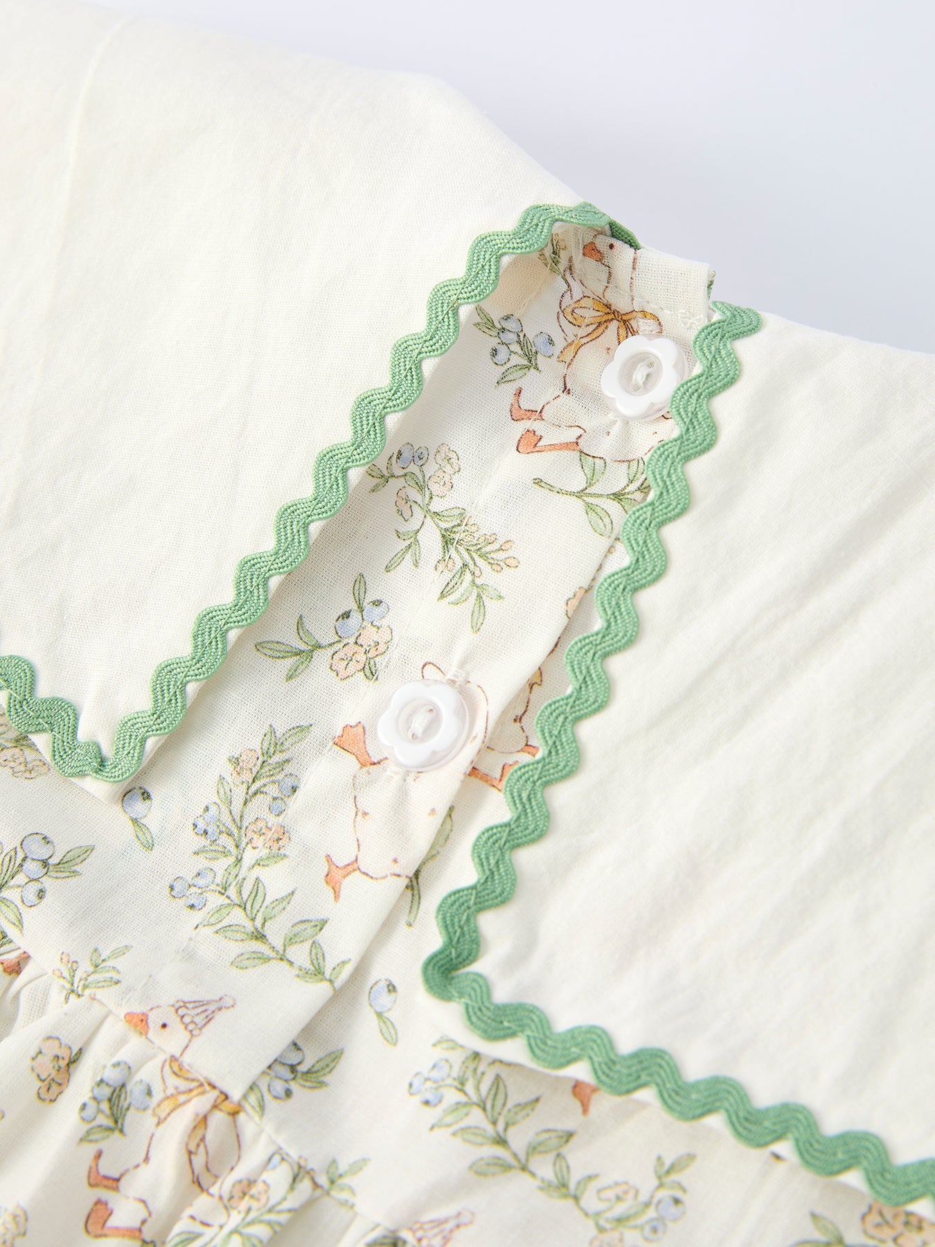Vintage Floral Duck Embroidery Spring Girl Dress