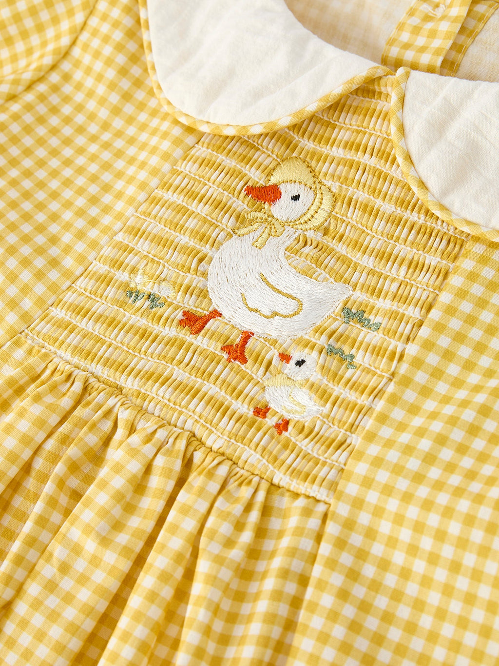 Yellow Goose Embroidered Smocked Plaid Dress