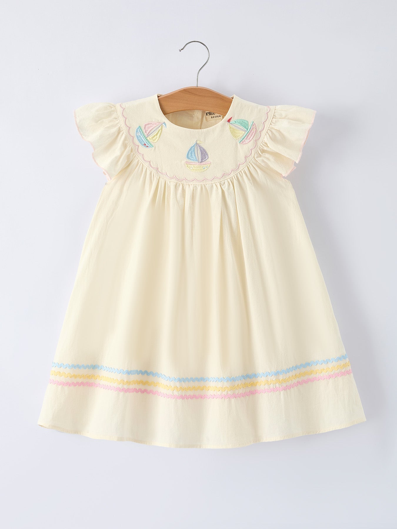 Rainbow Sailboat Embroidered Girls Dress