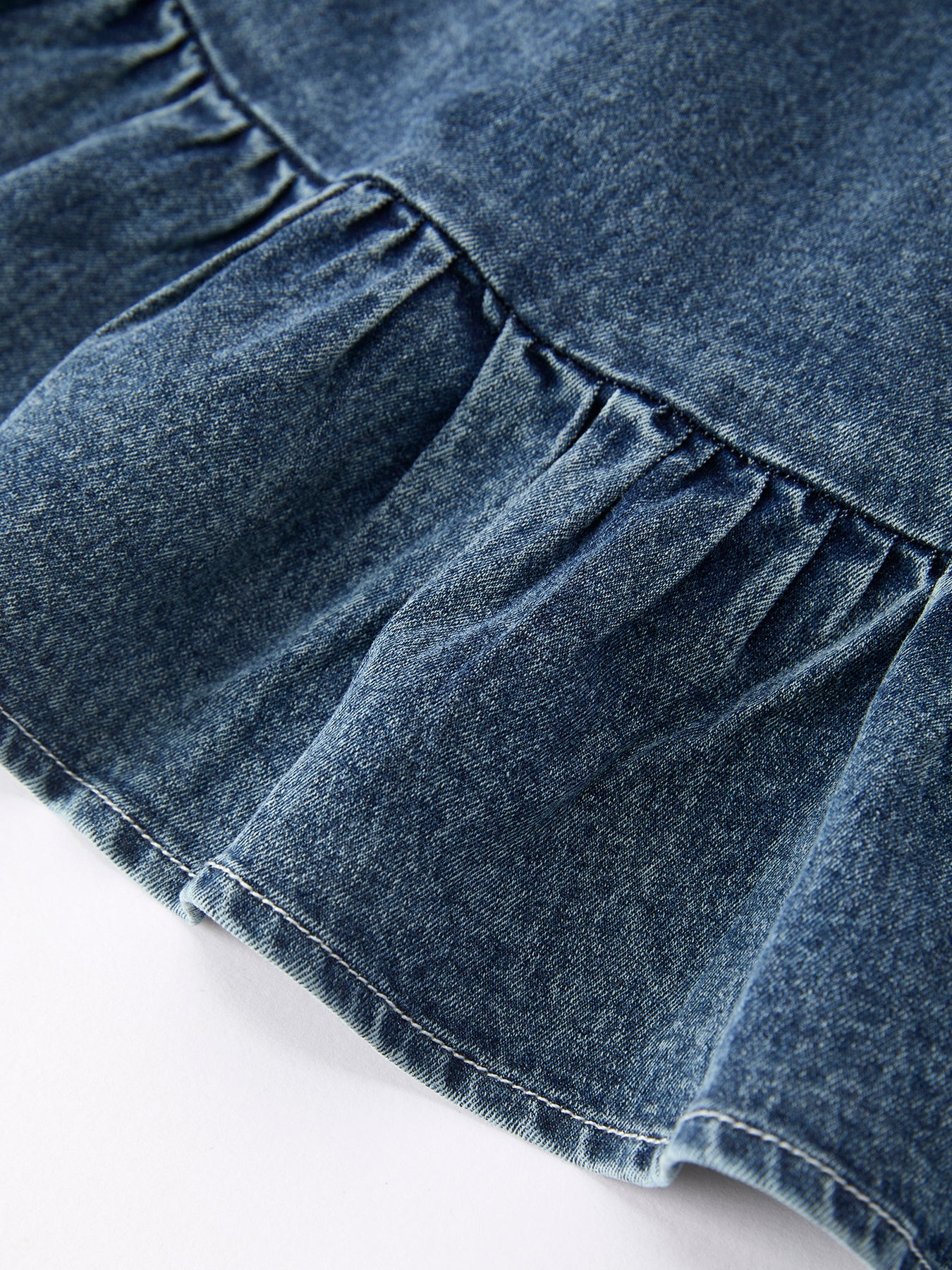 Girls Denim Ruffle Trim A-Line Dress