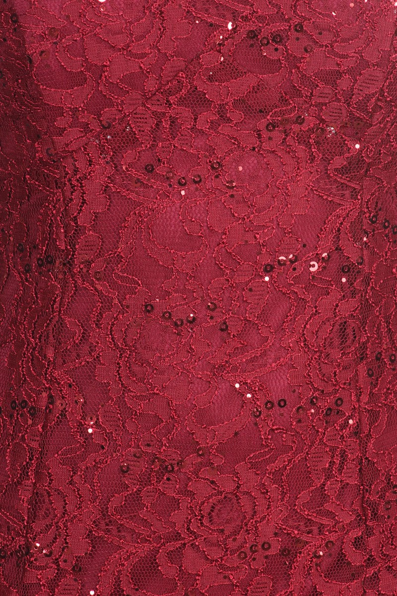 Plum lace fabric with floral pattern and sequin embellishments
