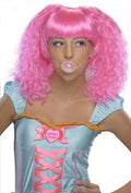 Pink Bubble Gum Doll Style Crimped Wig with Bangs