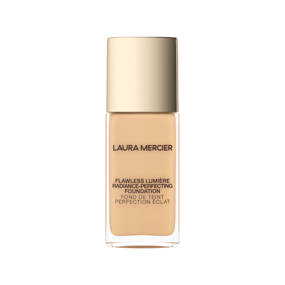 Laura Mercier Flawless Lumiere foundation bottle, light beige liquid, gold cap