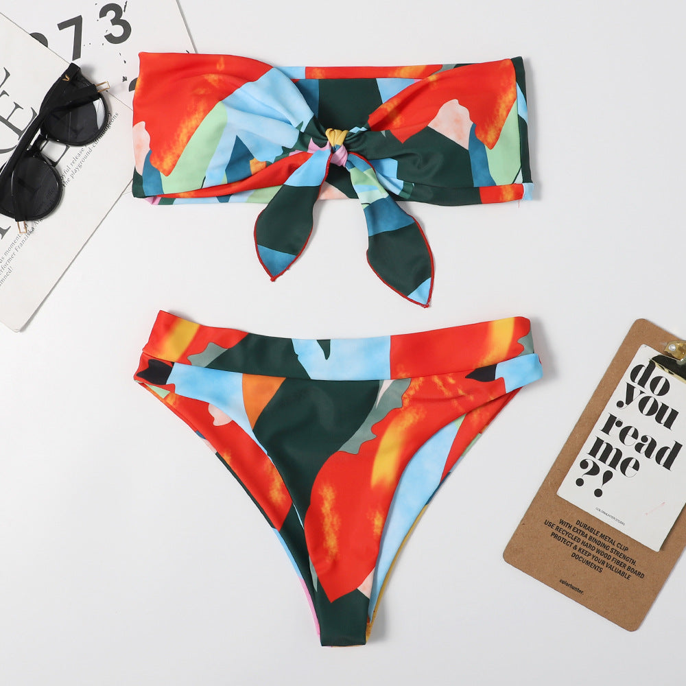 Duplex Printing Bowknot Sexy Women Split Bikini Multi-Color Triangle Beach Spring Swimsuit Swimsuit