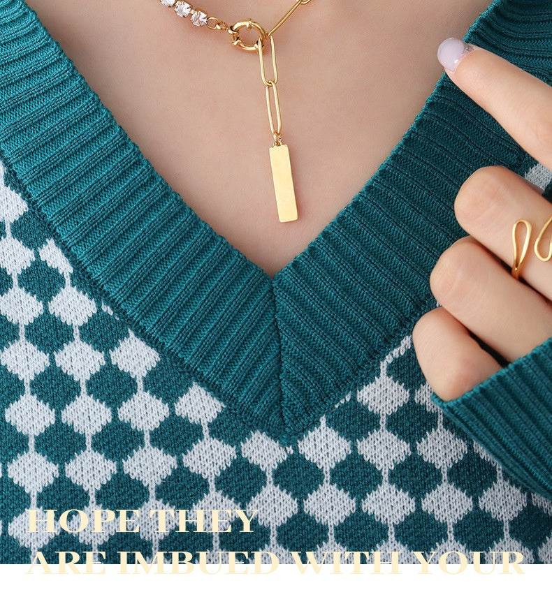 Square Strip Pendant Stainless Steel Necklace