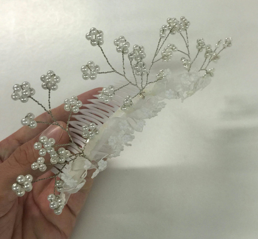 White Wedding Princess Flower Girl Comb Hair Accessory with Flowers