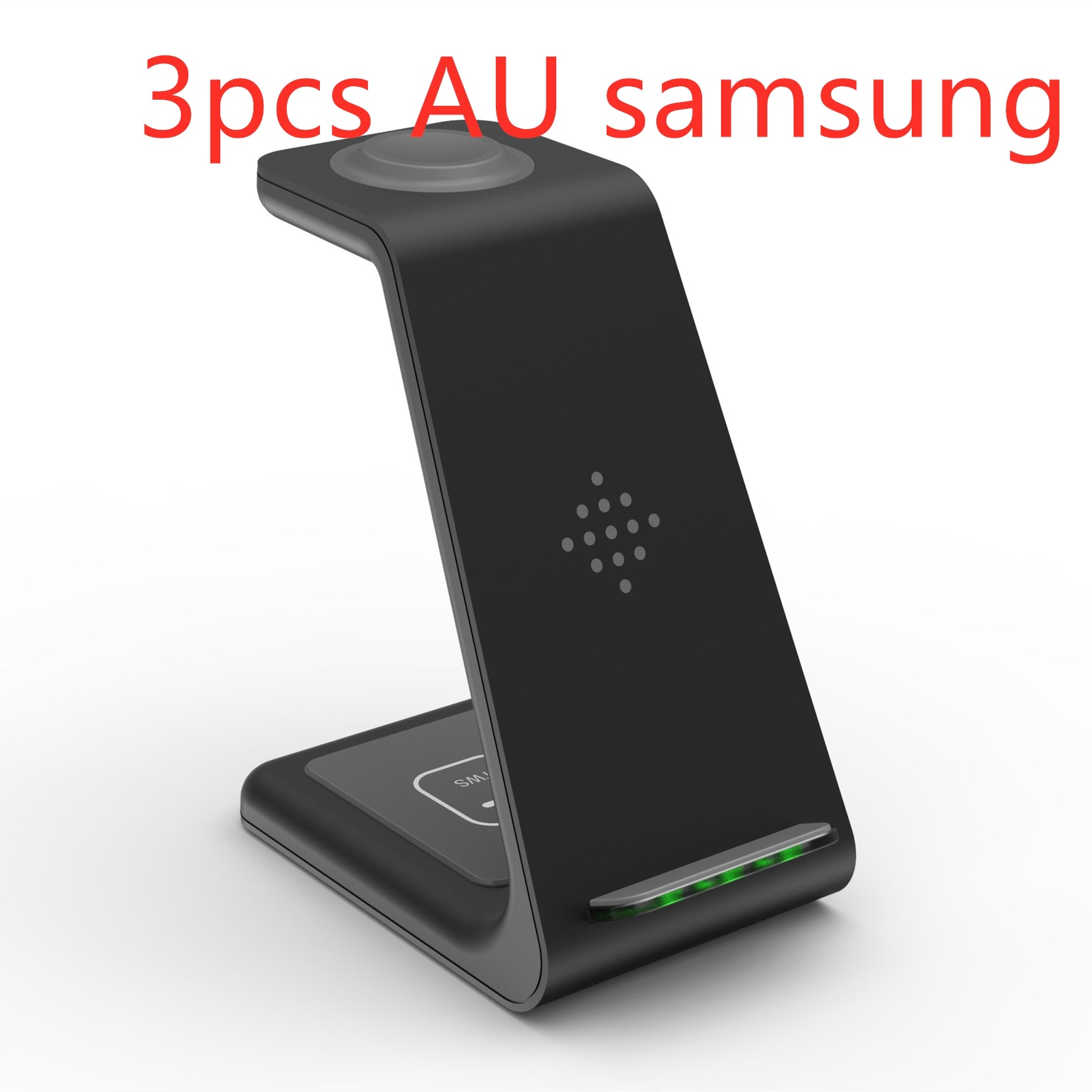 Black wireless charger stand with phone holder and green charging light