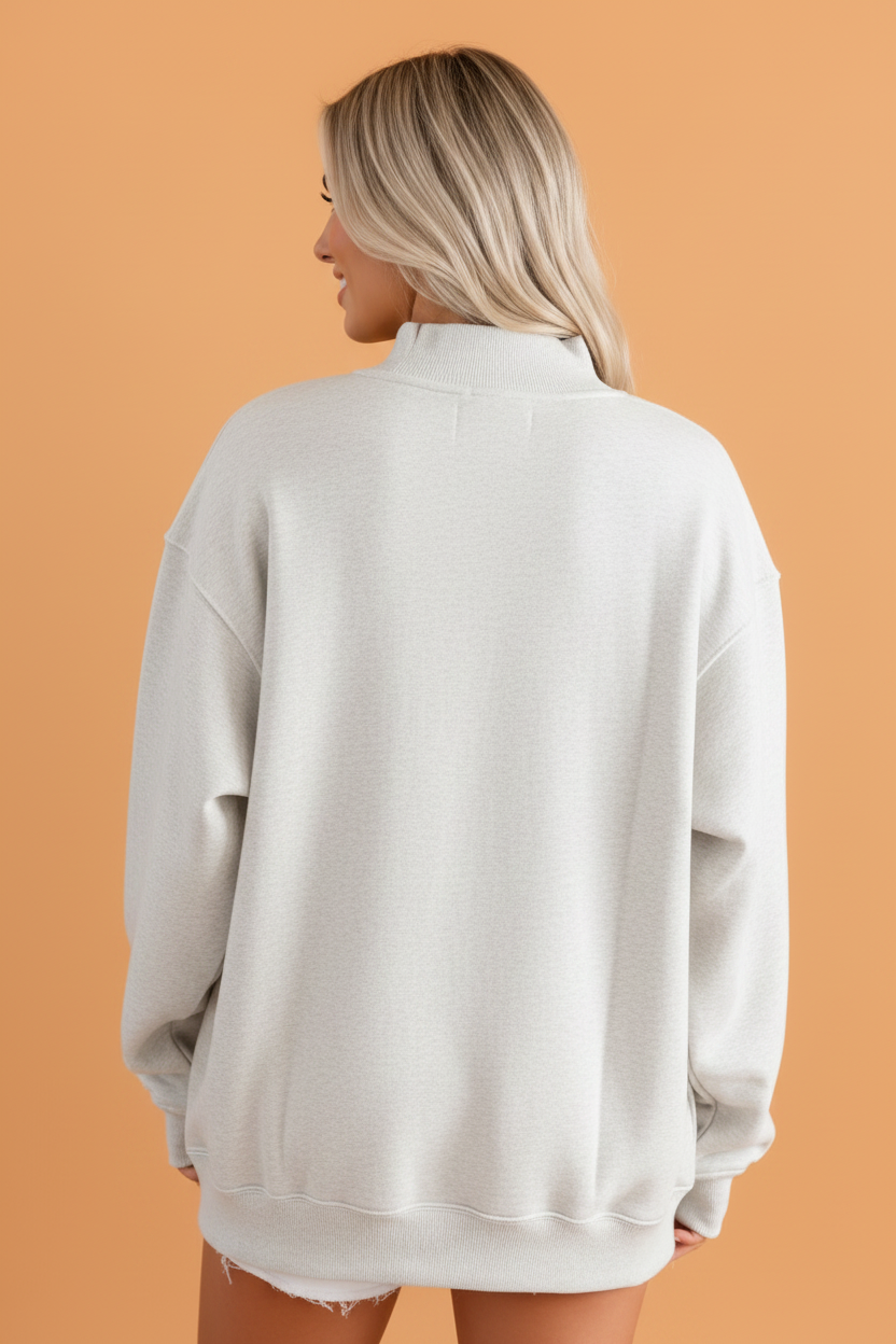 WWJD Embroidered Patchwork Mock Neck Sweatshirt
