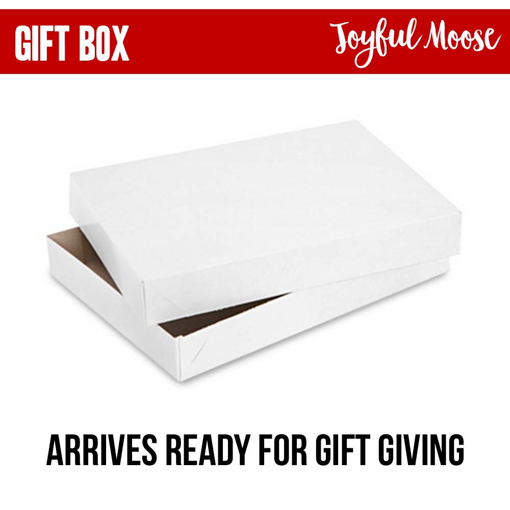 White gift box packaging for the cutting board, arranged for gift giving