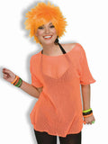Woman's Rocker Neon Orange Mesh Costume Top 80's Punk Style