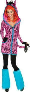 Women's Sexy Bright Pink and Black Zebra Hoodie Dress Adult Costume Medium