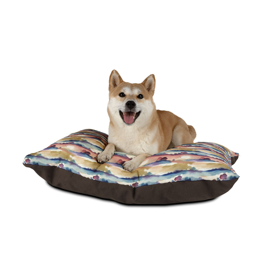 Watercolor Horizon Stripes in Dusk and Seafoam - Pet Bed Pet Zen