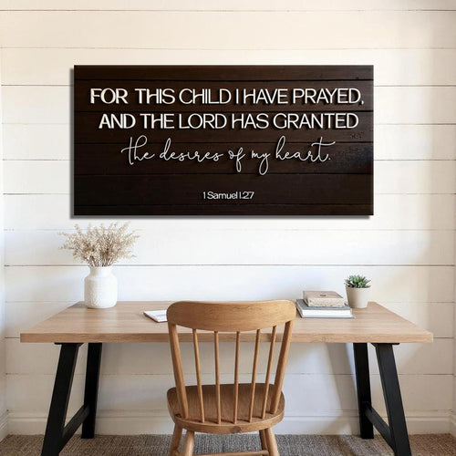 Woodgrain wall canvas with verse text and cursive “the desires of my heart”