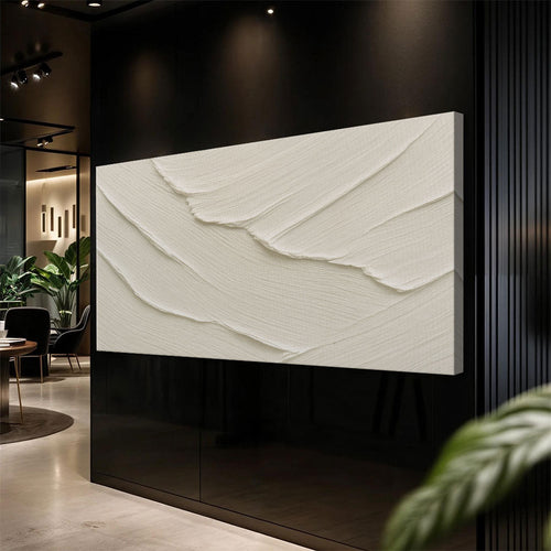 Minimalist wave wall art rectangle canvas with layered white textured wave relief