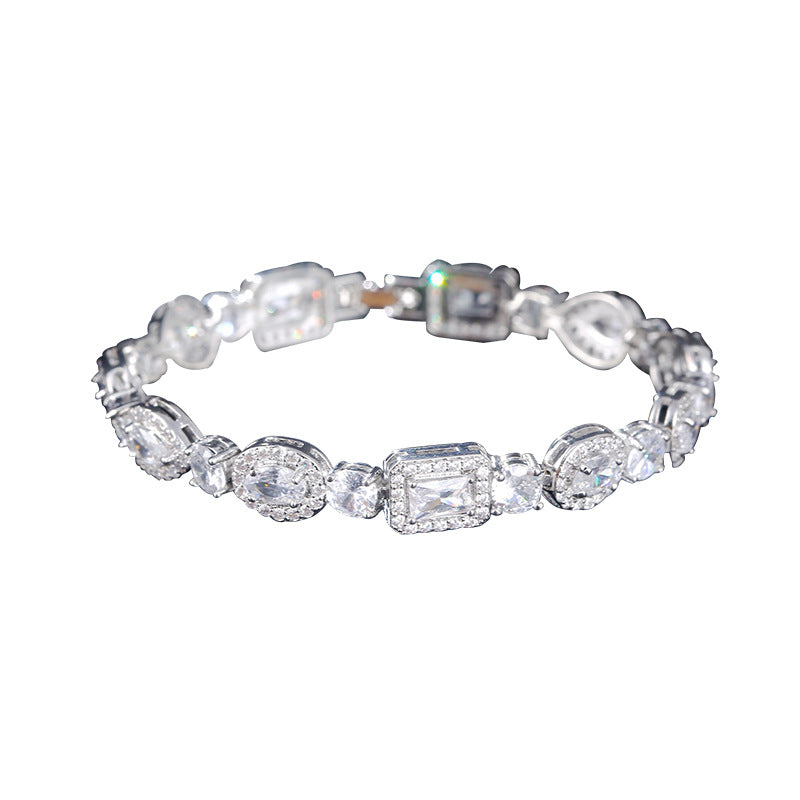 Water Drop Multi-Shape Horse Eye Zircon Bracelet in White Copper for Elegant Female Accessory