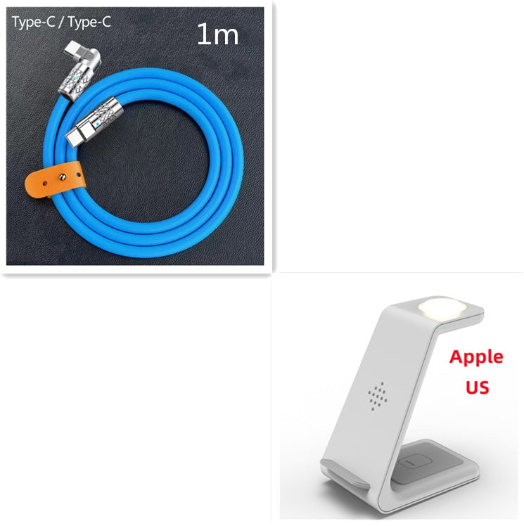 3-in-1 wireless charger stand with angled light holder; blue Type-C cable set included