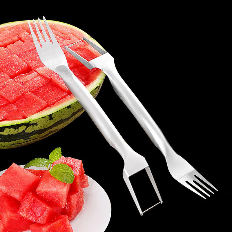 Stainless steel watermelon slicing forks with forked tines for cutting slices