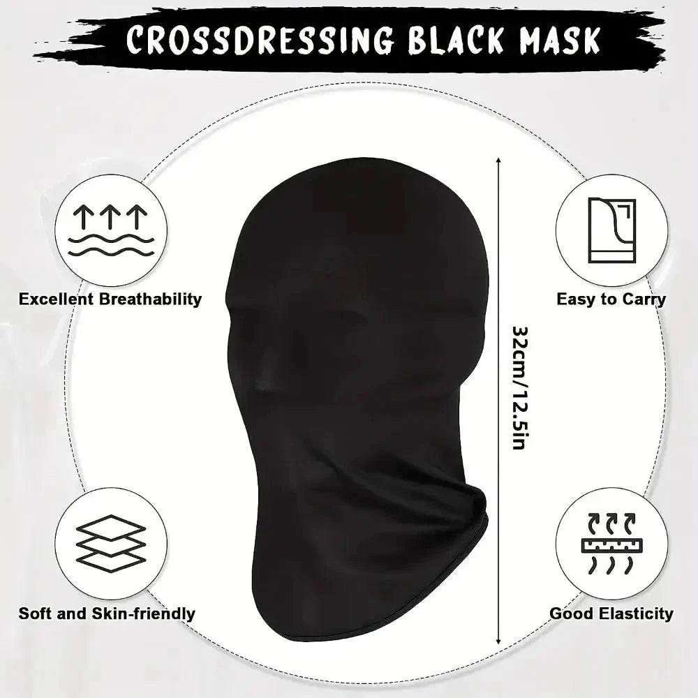 2pcs Black Cosplay Full Mask | Breathable Thin Hood for Halloween and Party Costumes