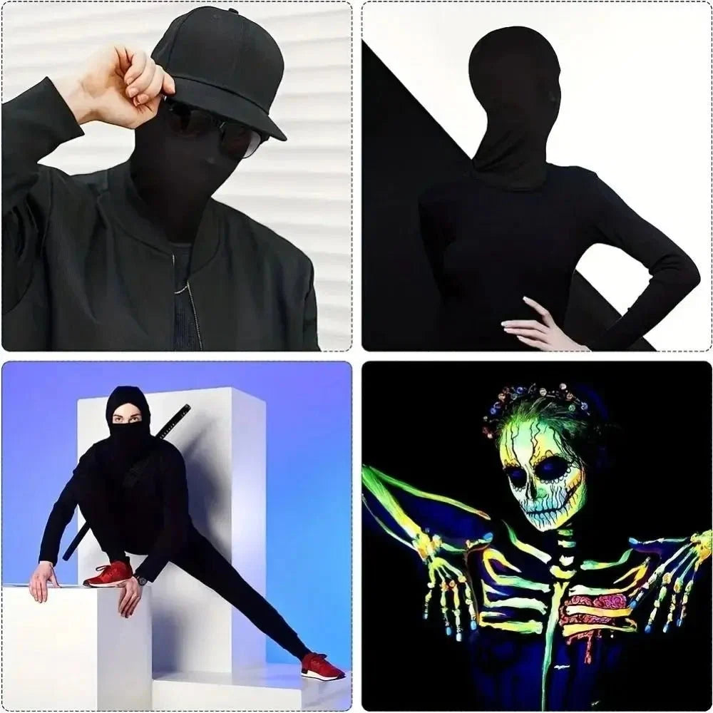 2pcs Black Cosplay Full Mask | Breathable Thin Hood for Halloween and Party Costumes