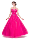 Fuchsia strapless A-line tulle dress with sparkling beading and full voluminous skirt