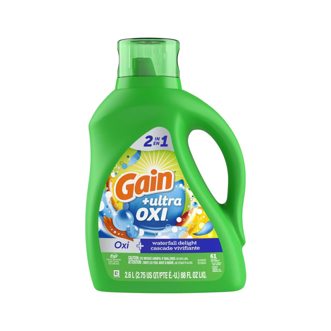 Gain + Ultra Oxi 2 in 1 Liquid Laundry Detergent Waterfall Delight (88oz / 61 Loads)