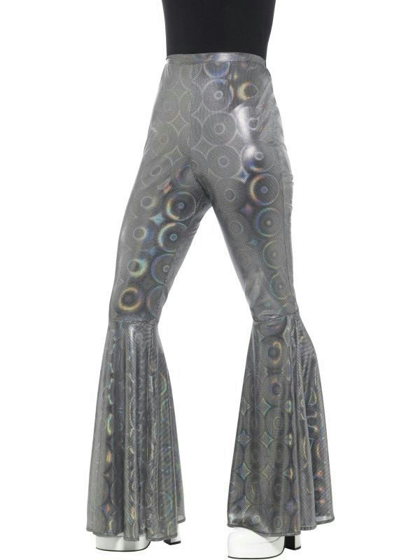 Silver Shiny Psychedelic Flared Trousers Elastic Waist Sz M/L Costume Accessory