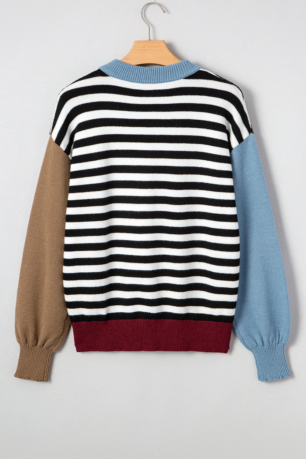 Stripe Colorblock Ribbed Trim Long Sleeve Sweater