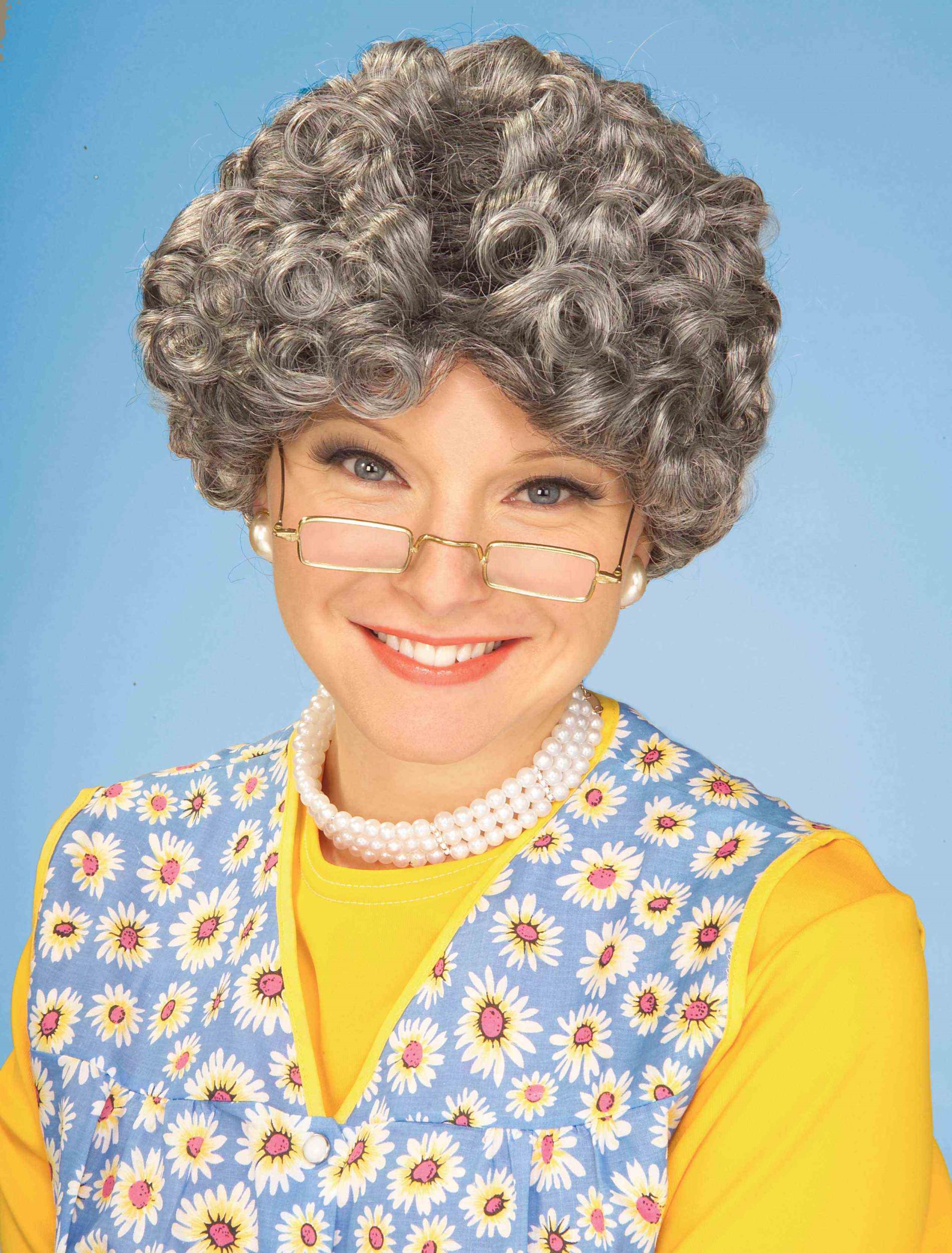 Yo Momma Short Curly Gray Granny Adult Wig