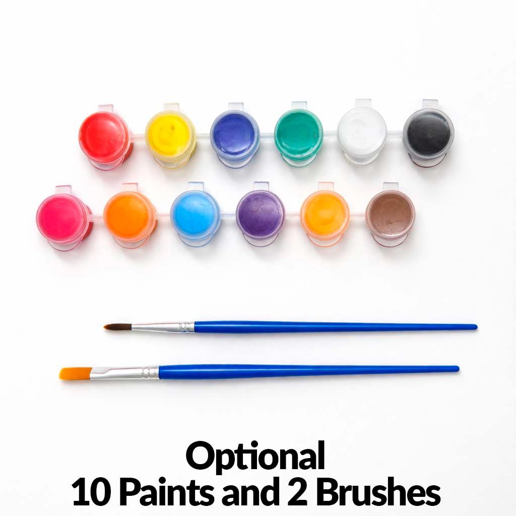 Optional painting supplies: small paint pots and two brushes