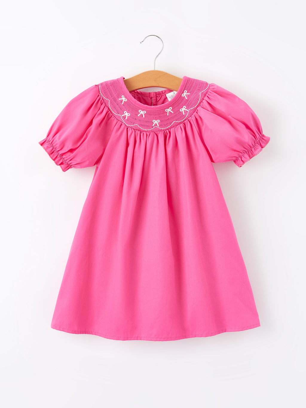Girls Bow Smocking Embroidery Hot Pink Dress