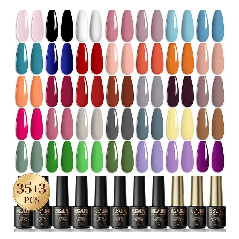 38 Piece Gel Polish Set with 35 Colors and Glossy Finish