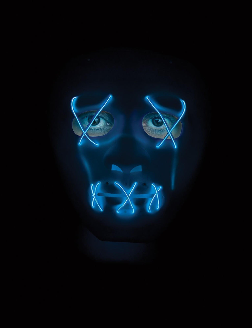 Scary Glowing Light up Purge Mask White Face with Glowing Blue Wire