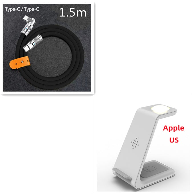 3-in-1 wireless charger stand with angled light holder; black Type-C cable set included