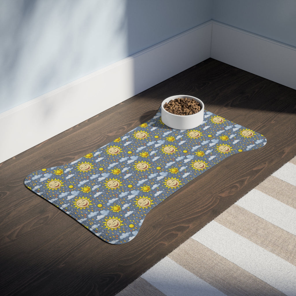 Smiling Suns in a Rainy Sky Pattern - Pet Feeding Mat Pet Ze