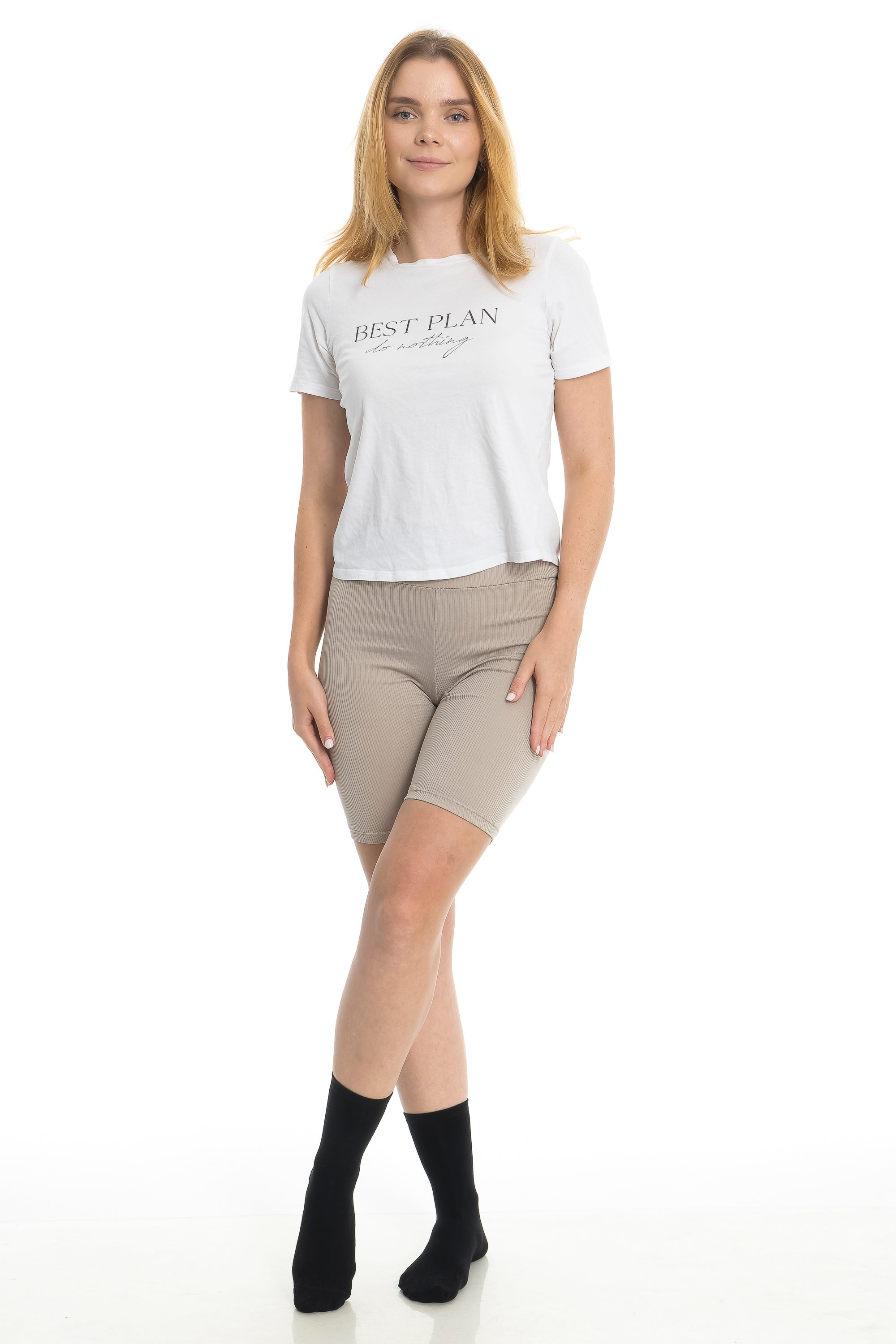 Bamboo crew socks 3-pack in black on model, ribbed cuff above ankle