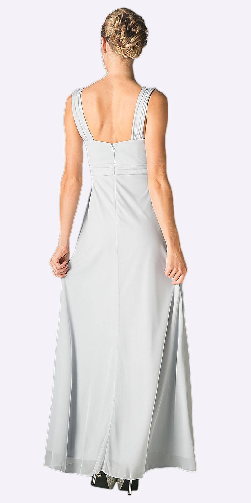 Sleeveless long chiffon dress with square back and thin straps, A-line skirt