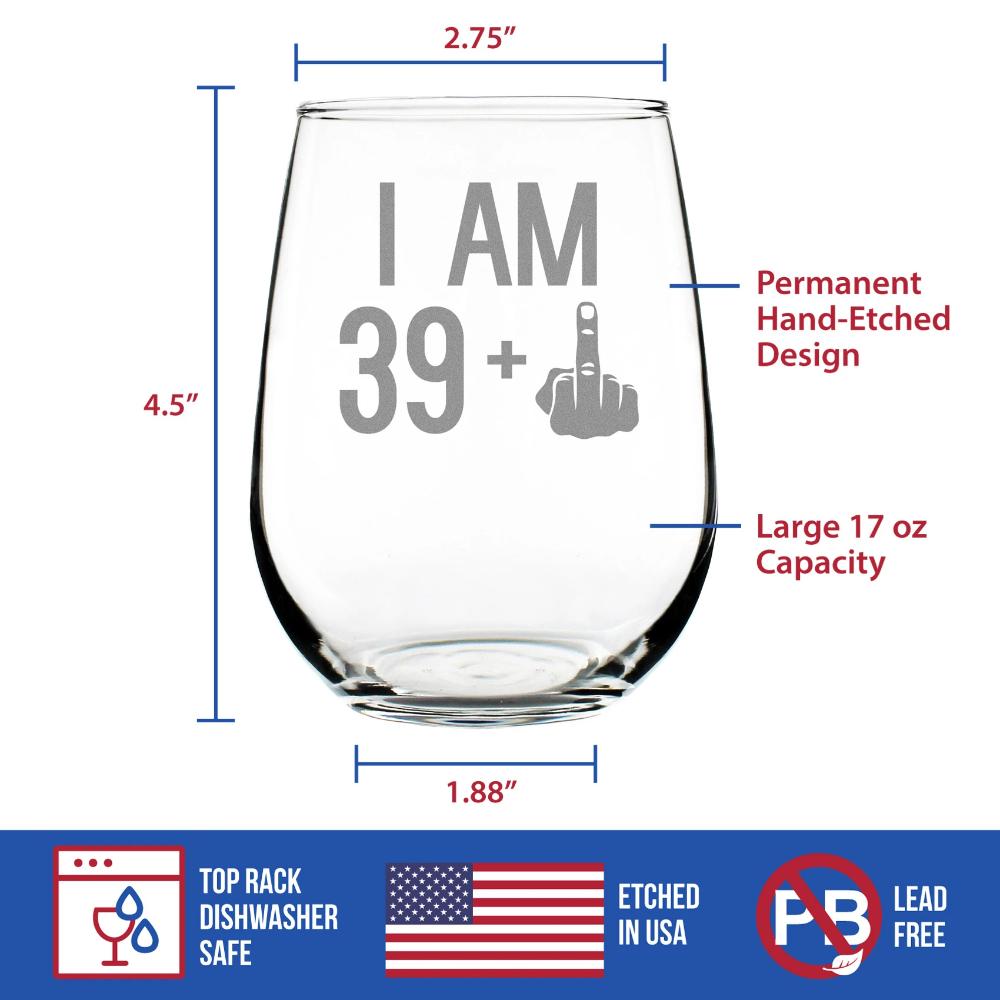 Bevvee - 39 + 1 - 40th Birthday Funny Stemless Wine Glass