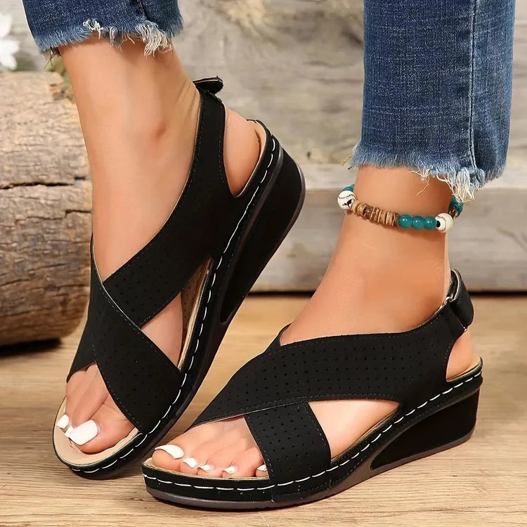 Criss-Cross Comfort Wedge Sandals - Wedge Sandals Refined Boho Style