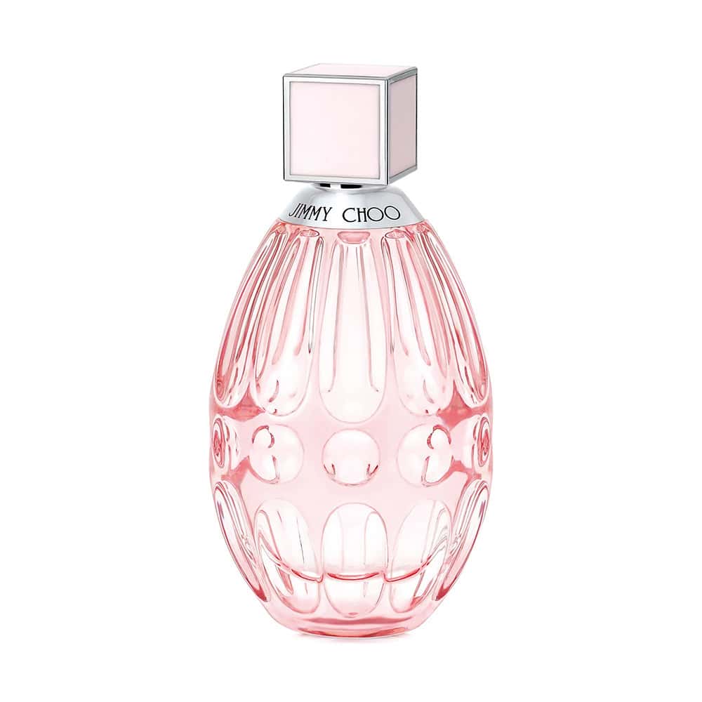 Jimmy Choo L'Eau eau de toilette bottle, pink glass with embossed pattern and box