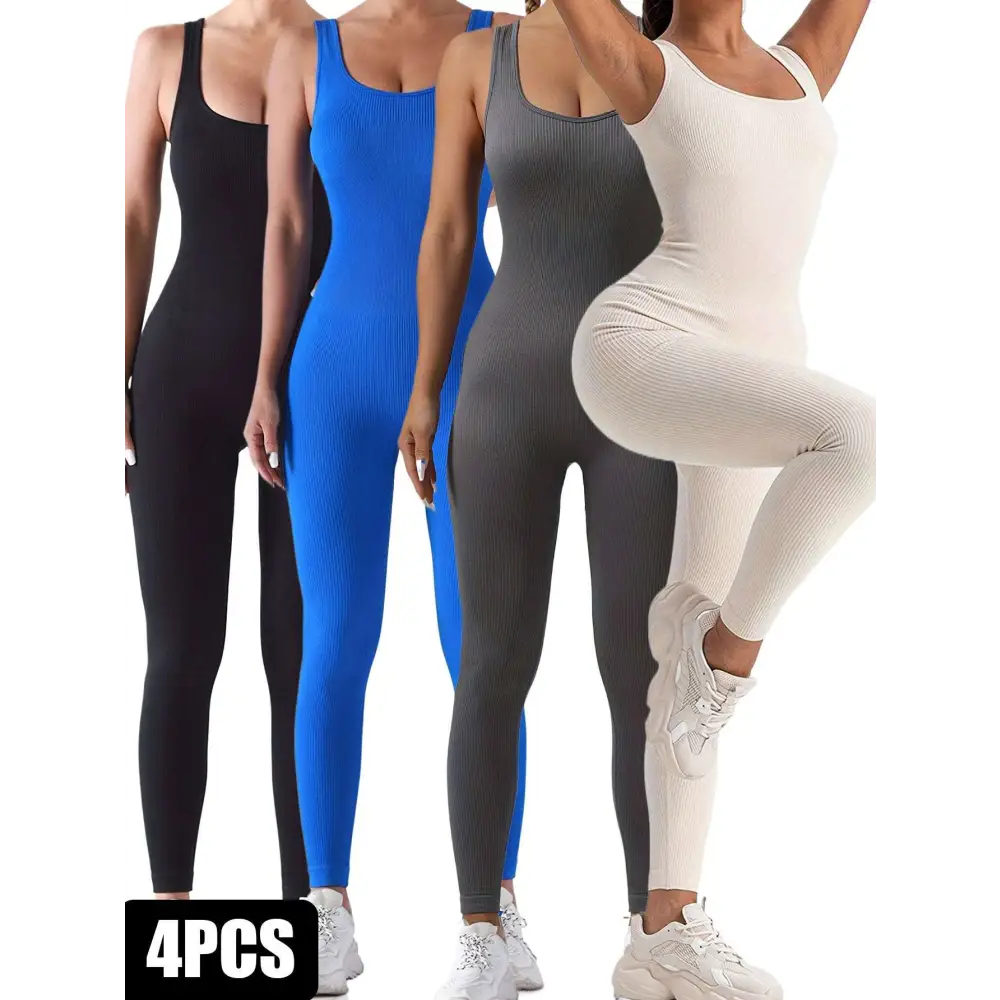 4 Pack Ribbed Solid Color Sport Casual Wear Bodysuits