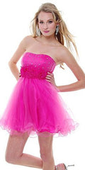A-line tulle dress, hot pink strapless bodice with sparkle, short flared skirt